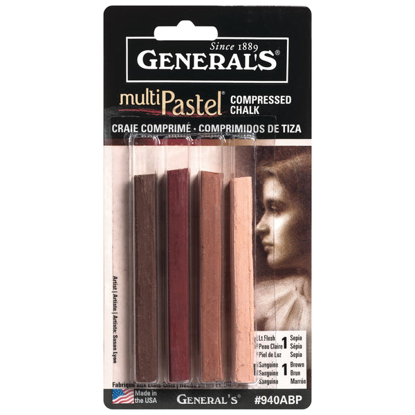 General's MultiPastel Compressed Pastel Chalk Sticks - 3-Color Set - Earth & Flesh Tones Set