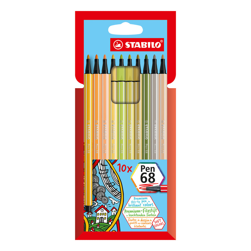 Stabilo Point 68 Pen - 10 Soft Colours Set