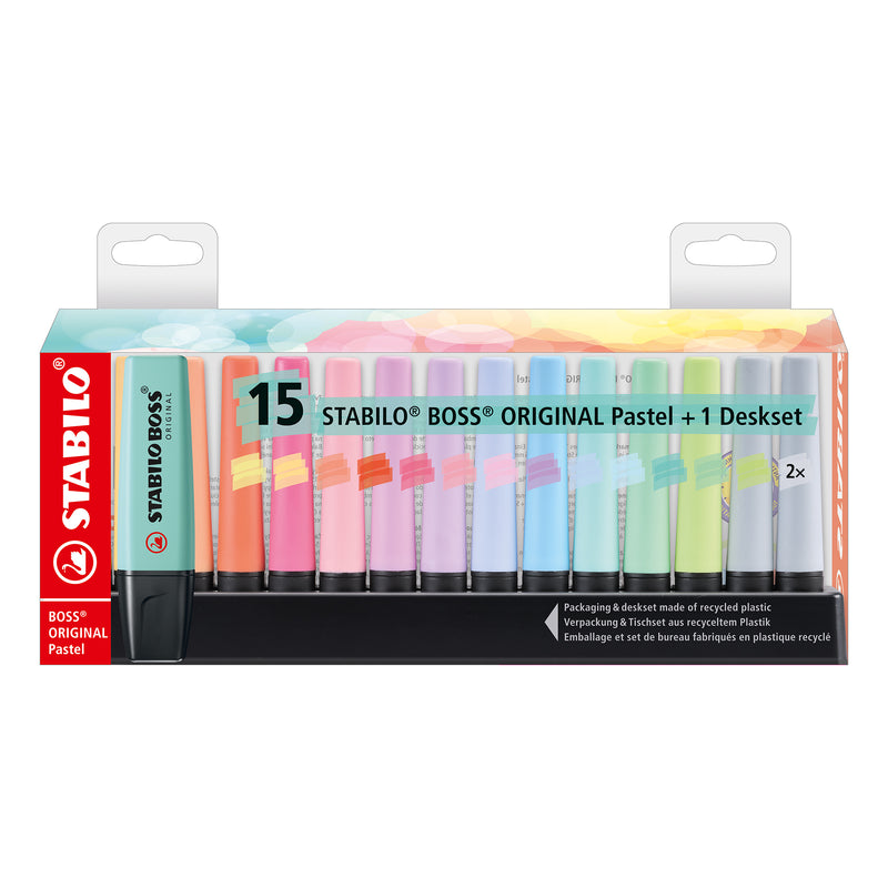 Stabilo BOSS ORIGINAL Highlighters 15-Highlighter Pastel Desk Set