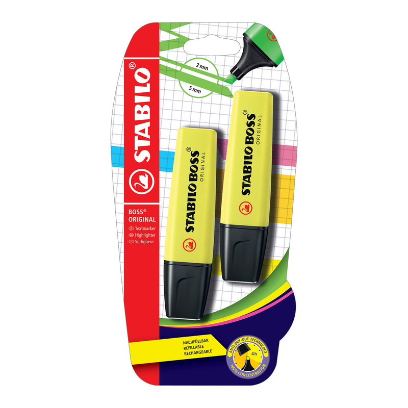 Stabilo BOSS ORIGINAL Highlighters 2 Pen Set - Yellow