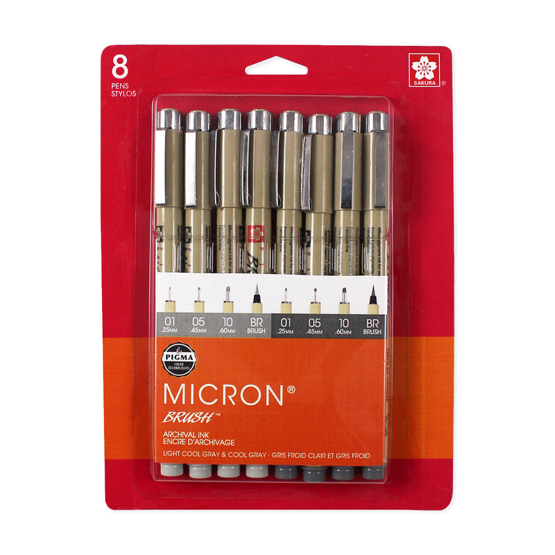 Sakura Pigma Micron Light & Dark Grey Set of 8