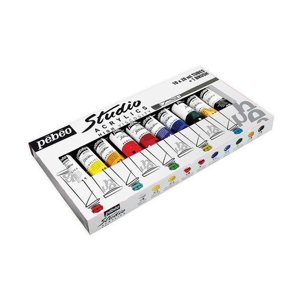 Pebeo Studio Acrylic Paint Set 10 x 20ml w/ Brush