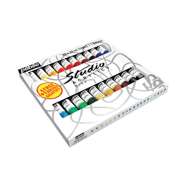 Pebeo Studio Acrylic Paint Set 20 x 20ml w/ Brush